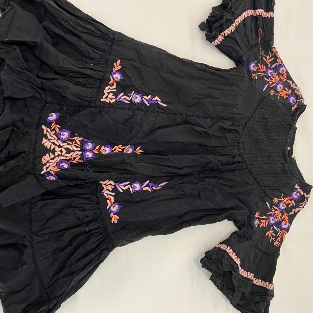 Free People Pavlo Ruffle Mini Dress Black Embroidered - Picture 2 of 4